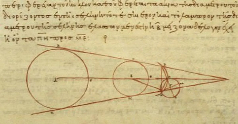 تصویر ۱: محاسبات آریستارخوس ساموسی برای اثبات نظریه خورشید مرکزی
